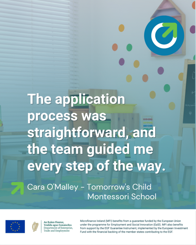 Testimonial poster about straightforward Microfinance Ireland application process.